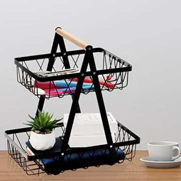 Dicunoy 2-Tier Metal Storage Basket for Home & Office