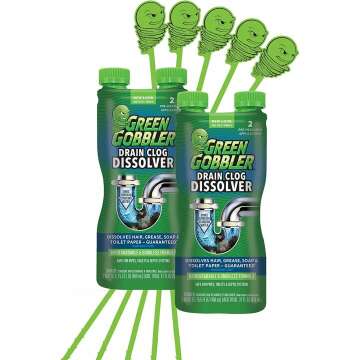 Green Gobbler Liquid Hair Drain Clog Remover - Septic Safe 2 Pack + Hair Snake Tools