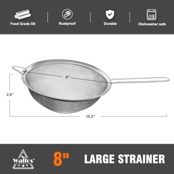 Walfos 8 Inch Fine Mesh Strainer for Kitchen Excellence