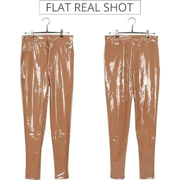 Baonmy Leather Pants for Women Faux Leather Leggings Winter Fleece Lining High Waist Butt Lifting Tights Stretchy Leather Pant Light Tan