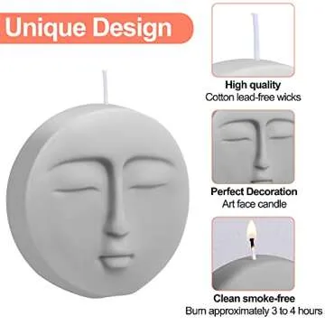 2 Pieces Moon Face Candles Soy Wax Scented Candle Hand Poured Scented Candle Moon Face Shaped Candle Home Decorative Candle for Trendy Aesthetic Room Decor, Grey and White