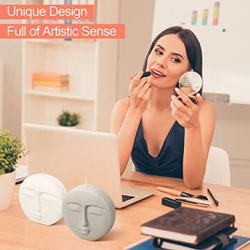 2 Pieces Moon Face Candles Soy Wax Scented Candle Hand Poured Scented Candle Moon Face Shaped Candle Home Decorative Candle for Trendy Aesthetic Room Decor, Grey and White