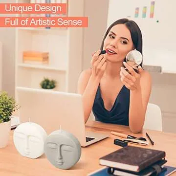 2 Pieces Moon Face Candles Soy Wax Scented Candle Hand Poured Scented Candle Moon Face Shaped Candle Home Decorative Candle for Trendy Aesthetic Room Decor, Grey and White