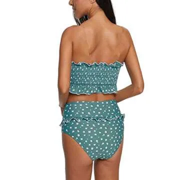 CAIYING Women's Summer Floral Printed High Waist Ruched Smocked Beach Bikini Sets Swimsuit Bathing Suit (Sky Blue, M)