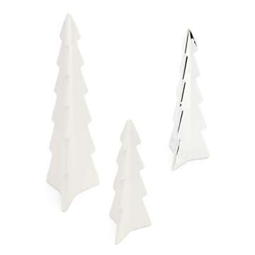 Accents de Ville Porcelain Stand-up Christmas Trees - Set of 3 Decorative Trees - White and Silver - Modern Christmas Decor - Scandinavian Christmas Decorations