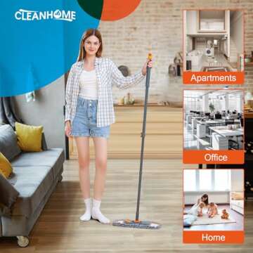 CLEANHOME Mop with 3 Washable Pads and 55” Handle