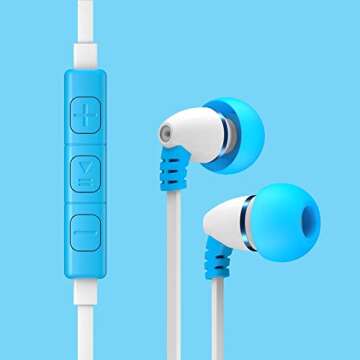 LilGadgets BestBuds Kids Earbuds for School - Safe & Comfortable, Volume Limited, Wired in-Ear Kids Ear Buds with an in-Line Microphone, Travel Case, and Splitter - Blue