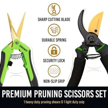 8.5" Professional Bypass Pruning Shears & Gardening Scissors Set - Super Sharp Premium Garden Shears...