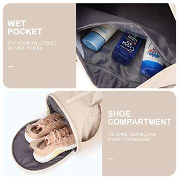 Gym Bag for Women Mens with Wet & Shoe Compartment,Small Duffle Bag for Travel Sport Gym Tote Bags Workout Bag Overnight Weekender Bag Carry on Travel Bag White