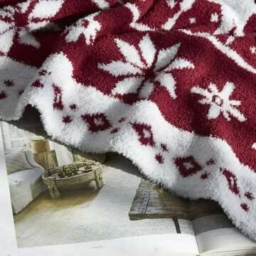 Super Soft Christmas Throw Blanket Twin Size 50x70 Inch, Feather Knit Microfiber Comfy Cozy Lightweight Fluffy Fuzzy Warm Cute for Couch Sofa Chair Bed- red