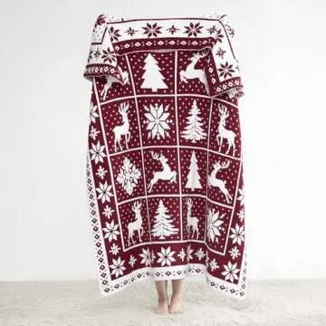 Super Soft Christmas Throw Blanket Twin Size 50x70 Inch, Feather Knit Microfiber Comfy Cozy Lightweight Fluffy Fuzzy Warm Cute for Couch Sofa Chair Bed- red