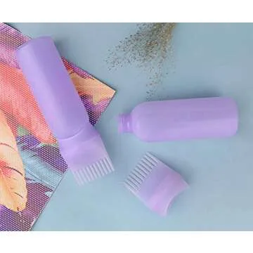 Yebeauty Root Comb Applicator Bottle, 2 Pack 6 Ounce Hair Oil Applicator Bottle for Hair Dye Bottle Applicator Brush with Graduated Scale- Purple