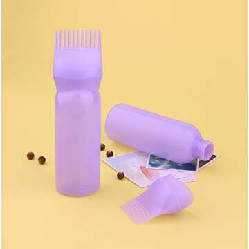 Yebeauty Root Comb Applicator Bottle, 2 Pack 6 Ounce Hair Oil Applicator Bottle for Hair Dye Bottle Applicator Brush with Graduated Scale- Purple