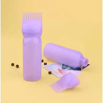 Yebeauty Root Comb Applicator Bottle, 2 Pack 6 Ounce Hair Oil Applicator Bottle for Hair Dye Bottle Applicator Brush with Graduated Scale- Purple
