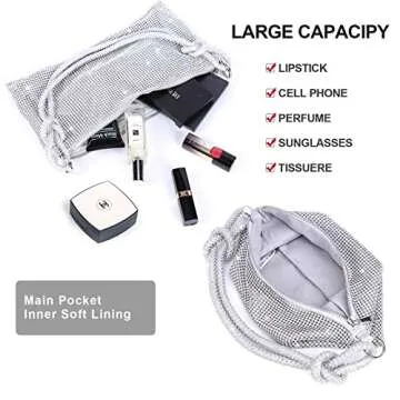 JQWSVE Rhinestone Purse for Women Evening Bag Clutch Purse Silver Purses Sparkly Rhinestone Bag for Party Wedding Dinner