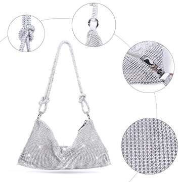 JQWSVE Rhinestone Purse for Women Evening Bag Clutch Purse Silver Purses Sparkly Rhinestone Bag for Party Wedding Dinner