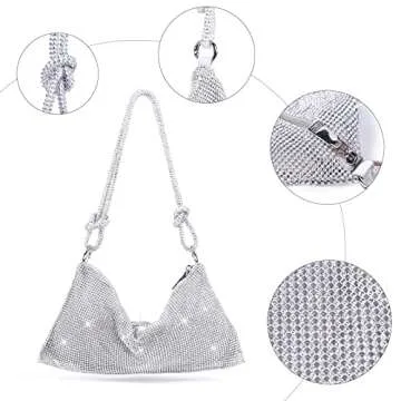 JQWSVE Rhinestone Purse for Women Evening Bag Clutch Purse Silver Purses Sparkly Rhinestone Bag for Party Wedding Dinner