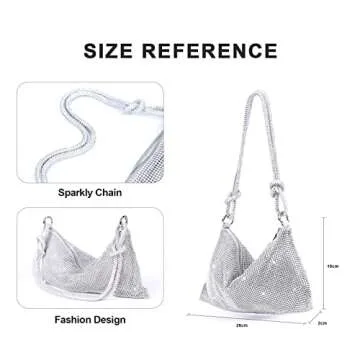 JQWSVE Rhinestone Purse for Women Evening Bag Clutch Purse Silver Purses Sparkly Rhinestone Bag for Party Wedding Dinner