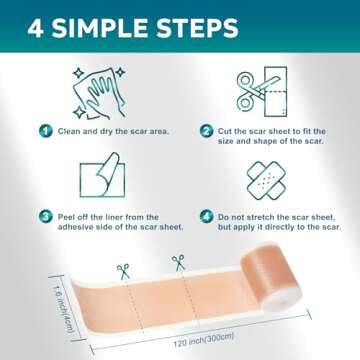 Silicone Scar Sheets, Silicone Scar Tape(1.6"x 120" Roll-300CM), Silicone Tape for Scars, Scar Tape for Surgical Scars, Silicone Scar Strips for C-Section, Tummy Tuck, Keloid, and Surgical Scars