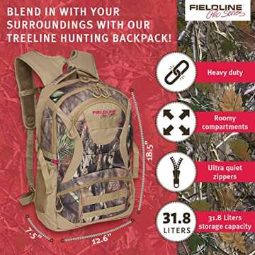 Fieldline Treeline Womens Hunting Backpack PRO Series | Tactical Backpack for Women and Men | Camo Backpack for Hunting | Heavy Duty Army Backpack | 19.3L | Mossy Oak Breakup Country
