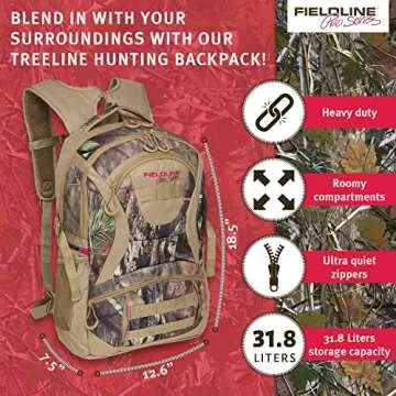 Fieldline Treeline Womens Hunting Backpack PRO Series | Tactical Backpack for Women and Men | Camo Backpack for Hunting | Heavy Duty Army Backpack | 19.3L | Mossy Oak Breakup Country