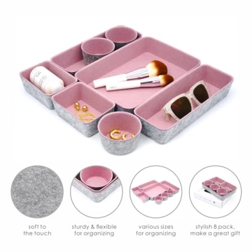 Welaxy 8-Piece Desk Drawer Organizers in Dusty Rose
