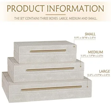 Elegant Ivory Shagreen Decorative Boxes Set of 3