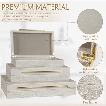 Elegant Ivory Shagreen Decorative Boxes Set of 3