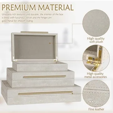 Elegant Ivory Shagreen Decorative Boxes Set of 3