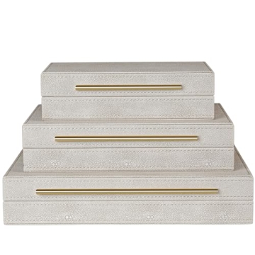 Elegant Ivory Shagreen Decorative Boxes Set of 3