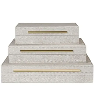 Elegant Ivory Shagreen Decorative Boxes Set of 3