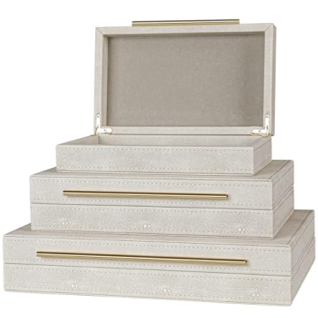 Elegant Ivory Shagreen Decorative Boxes Set of 3