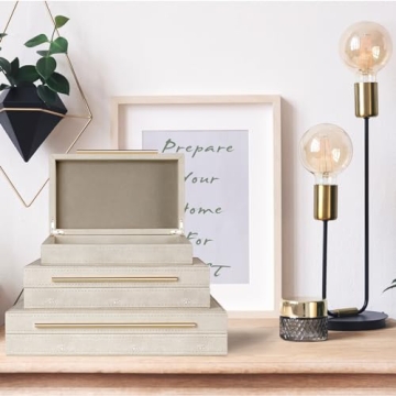 Elegant Ivory Shagreen Decorative Boxes Set of 3