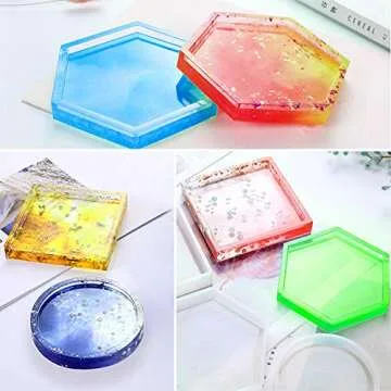 AMind4U Resin Molds Silicone Kit 6PCS Coaster Resin Molds Hexagon Square Circle Heart Epoxy Resin Molds for Beginingers (Hexagon)