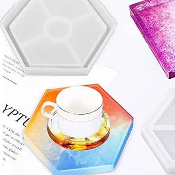 AMind4U Resin Molds Silicone Kit 6PCS Coaster Resin Molds Hexagon Square Circle Heart Epoxy Resin Molds for Beginingers (Hexagon)