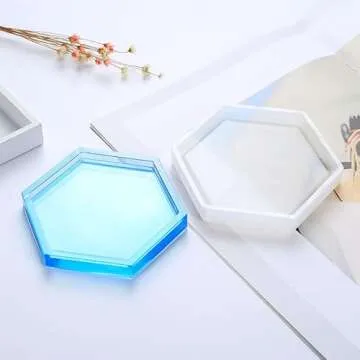 AMind4U Resin Molds Silicone Kit 6PCS Coaster Resin Molds Hexagon Square Circle Heart Epoxy Resin Molds for Beginingers (Hexagon)