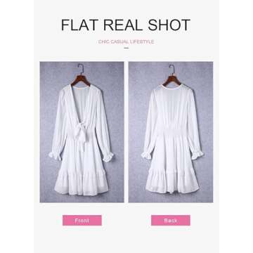 Dokotoo Womens Ladies Summer Ruffle Elegant Long Sleeve Empire Waist Tie Knot Cute Chiffon Boho Beach Bohemian Tunic Swing A Line Mini Short Skater Dresses 2025 Party Dresses for Women Apricot M