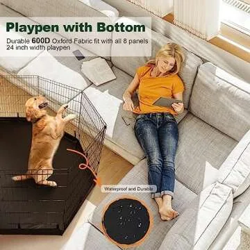 PJYuCien Dog Playpen - 8 Panels 36”H Metal Foldable Dog Exercise Pen, Pet Fence Puppy Crate Kennel Indoor Outdoor with Top Cover & Bottom Pad for Medium Large Pets