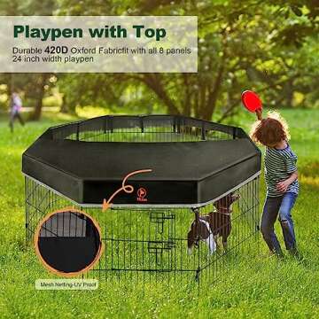 PJYuCien Dog Playpen - 8 Panels 36”H Metal Foldable Dog Exercise Pen, Pet Fence Puppy Crate Kennel Indoor Outdoor with Top Cover & Bottom Pad for Medium Large Pets