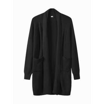 SuperPrity Cardigan Sweaters for Women Fashion 2024 Casual Open Front Knit Coat Long Sleeve Coatigan Jackets Fall Outwear-M,Black