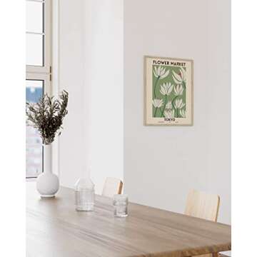 HAUS AND HUES Flower Market Poster Botanical Decor - Flower Wall Art, Flower Poster & Flower Prints Wall Art, Sage Green Wall Decor, Green Wall Art & Floral Prints Wall Art (16" x 20" Framed Beige)