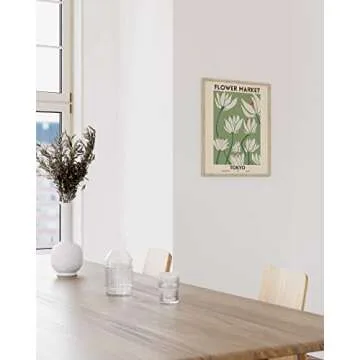 HAUS AND HUES Flower Market Poster Botanical Decor - Flower Wall Art, Flower Poster & Flower Prints Wall Art, Sage Green Wall Decor, Green Wall Art & Floral Prints Wall Art (16" x 20" Framed Beige)