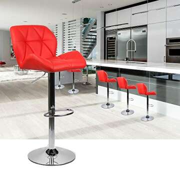 ELECWISH Bar Stools Set of 2 Red PU Leather Seat with Chrome Base Swivel Dining Chair Barstools (Red 2pcs)