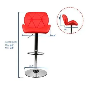 ELECWISH Bar Stools Set of 2 Red Leather with Chrome Finish