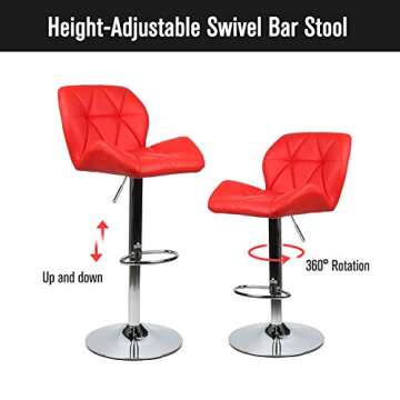 ELECWISH Bar Stools Set of 2 Red PU Leather Seat with Chrome Base Swivel Dining Chair Barstools (Red 2pcs)