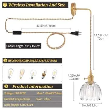 Shenmoyl Vintage Wall Sconce with Adjustable Cord