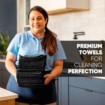 MW Pro Multi-Surface Microfiber Towel – 12 Pack | Premium Cleaning Cloth | Clean, Dust, Polish, Absorb | Large 16"x16" (Black)
