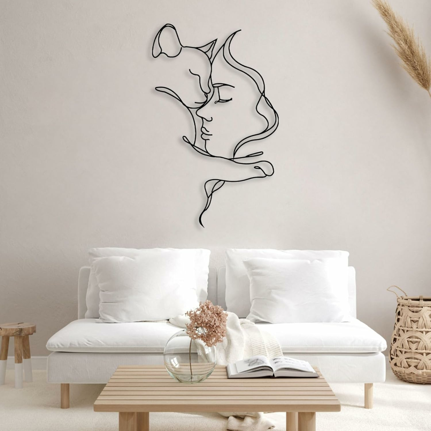 Cat and Woman Metal Wall Art - Elegant Decor Piece