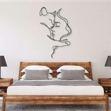 Cat and Woman Metal Wall Art - Elegant Decor Piece
