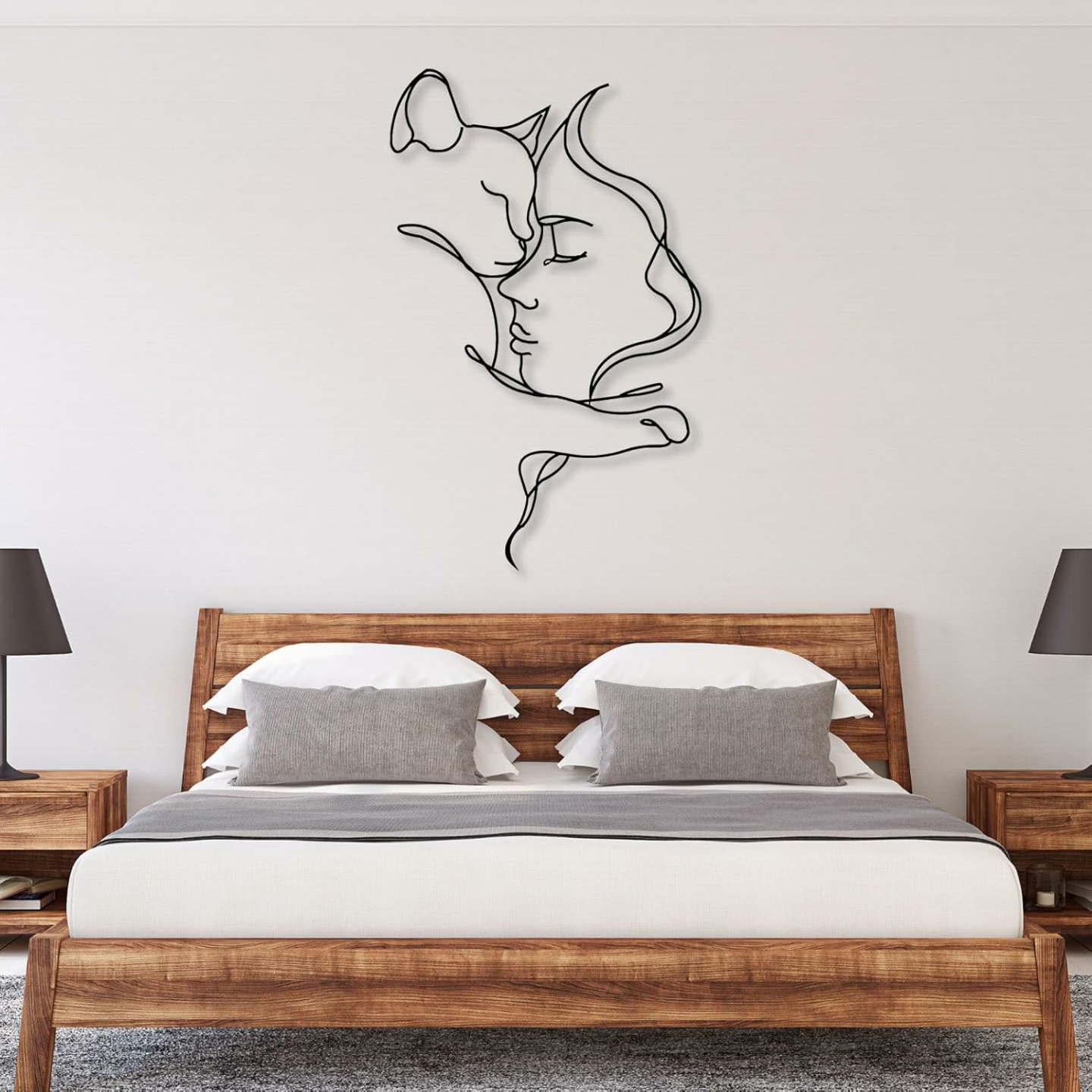 Cat and Woman Metal Wall Art - Elegant Decor Piece